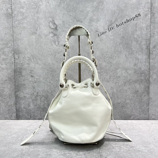 Balenciaga專櫃爆款紫白色肩背包 巴黎世家新款機車水桶包 fyj1788